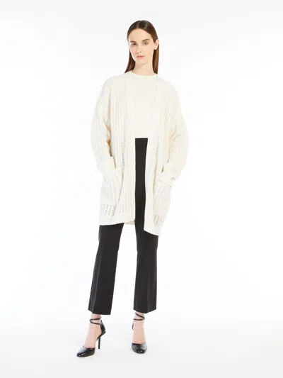 Max Mara Wool And Cashmere Ribbed Cardigan In Neutral