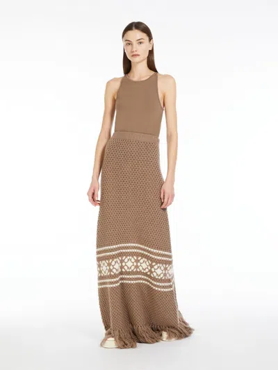 Max Mara Wool And Cashmere Skirt With Fringes In Sand