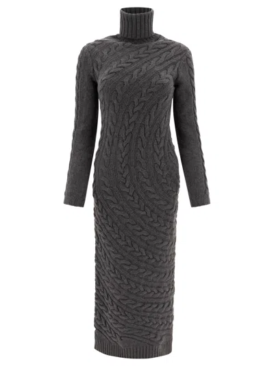 Max Mara Arte Turtleneck Cable-knit Maxi Sweater Dress In Grey