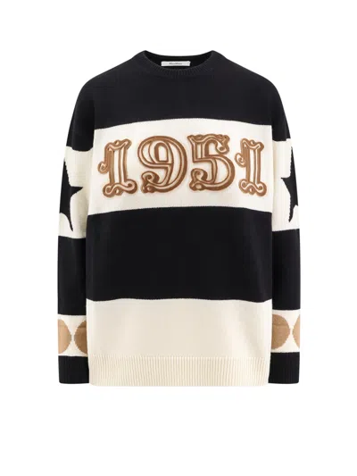 Max Mara Wool And Cashmere Sweater With Flocked 1951 Motif In Black