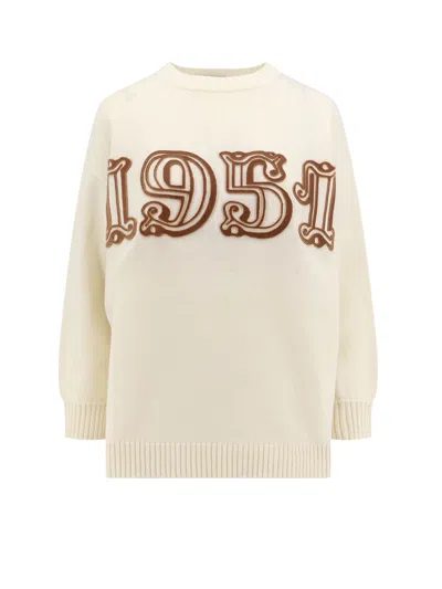 Max Mara Wool And Cashmere Sweater With Frontal Logo In Beige
