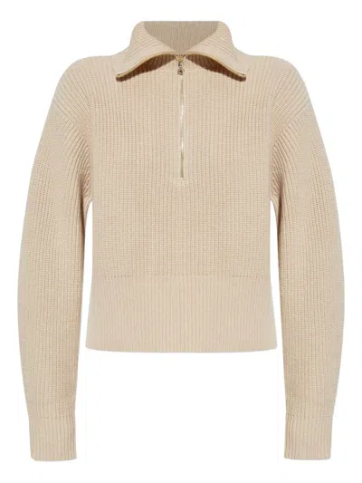 Max Mara Wool And Cashmere Sweater With Zip In Neutral