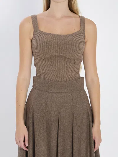 Max Mara Cashmere Wool Sleeveless Cropped Knitted Top In Brown