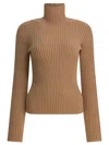 Max Mara Wool And Cashmere Turtleneck Sweater Knitwear Beige In Brown