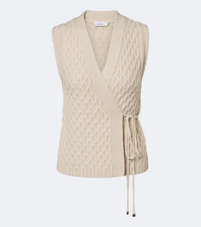 Max Mara Wool And Cashmere Wrap Cardigan In Beige
