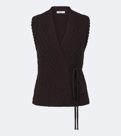 Max Mara Wool And Cashmere Wrap Cardigan In Brown