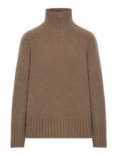 Max Mara Wool And Cashmere Yarn Polo-neck Sweater In Brown