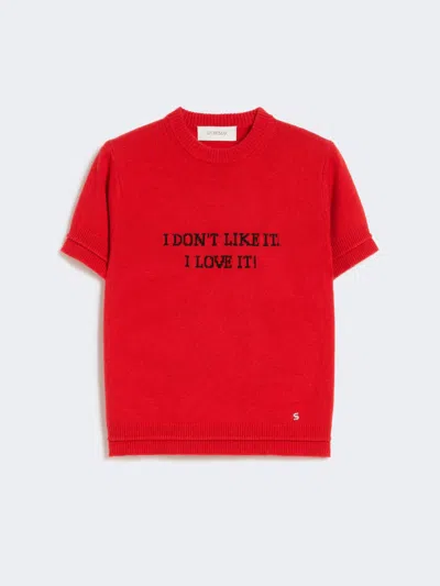Max Mara Wool And Cashmere-knit T-shirt In Red