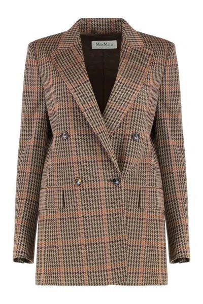 Max Mara Wool And Cotton Blazer Prince Of Wales In Brown