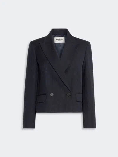 Max Mara Wool And Cotton Gabardine Blazer In Navy