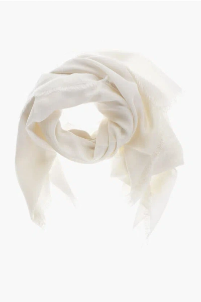 Max Mara Wool And Cotton Geode Scarf With All-over Mm Monogram In White