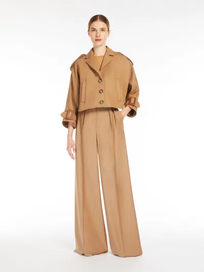 Max Mara Wool And Cotton Trench-style Cape In Brown