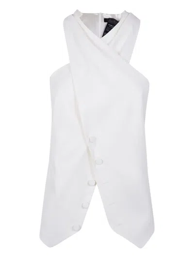 Max Mara Satin Wrap Sleeveless Jacket Buttons In White