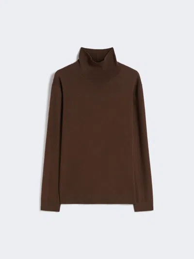Max Mara Wool And Silk Knit Turtleneck In Brown
