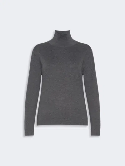 Max Mara Wool And Silk Knit Turtleneck In Dark Grey