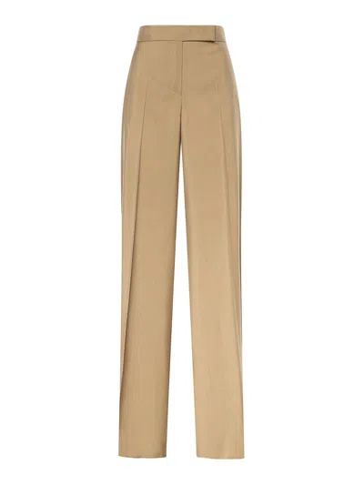 Max Mara Wool And Silk Poplin Trousers In Neutral