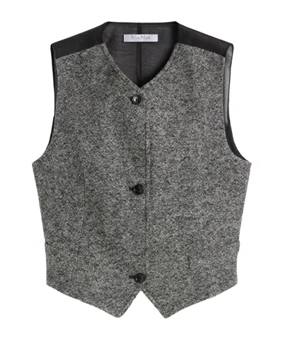 Max Mara Wool And Silk Tweed Gilet In Gray
