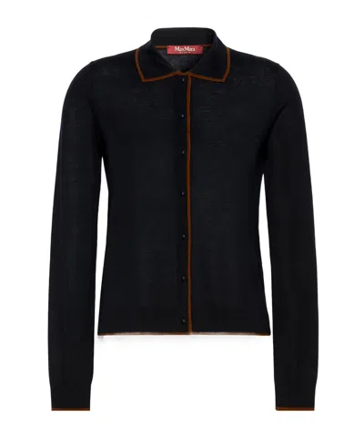 Max Mara Wool And Silk Yarn Cardigan In Black