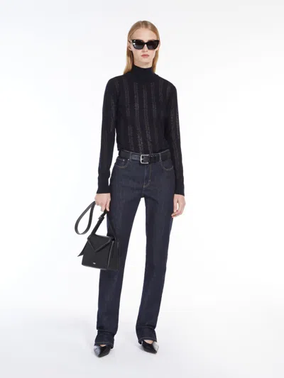 Max Mara Wool And Silk Yarn Turtleneck Jumper In Blue