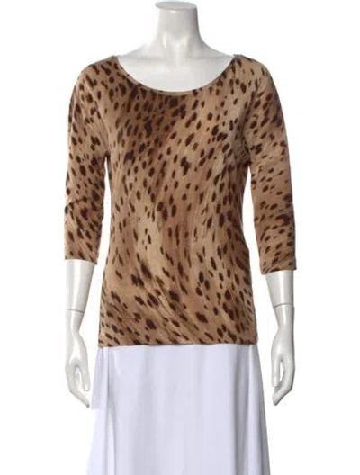 Pre-owned Max Mara Wool Animal Print Top In Brown