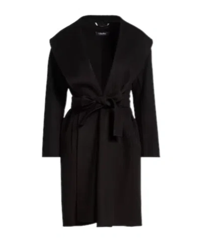 Max Mara Wool Belted Coat In Black