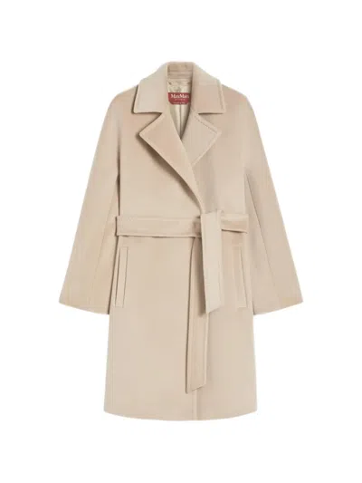 Max Mara Wool Belted Coat In Neutral