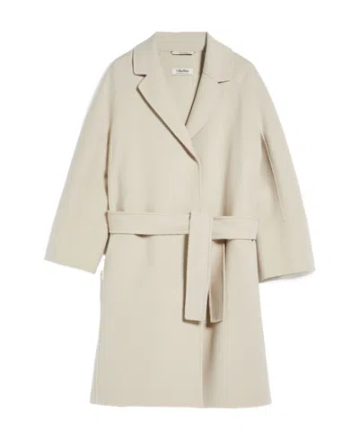 Max Mara Wool Belted Coat In Light Beige