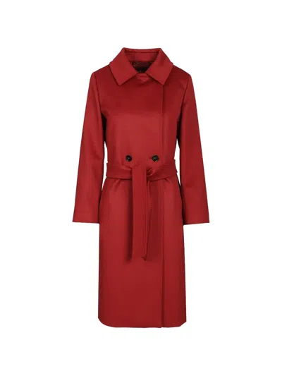 Max Mara Wool Belted Coat In Red