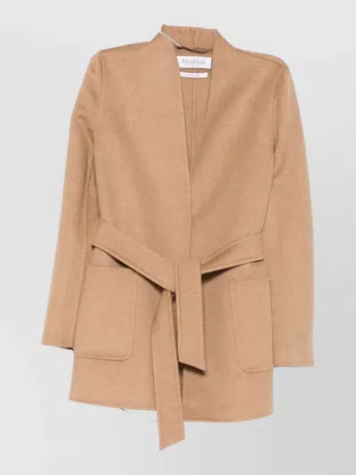 Max Mara Wool Jacket Belted Waist Long Sleeves In Gold