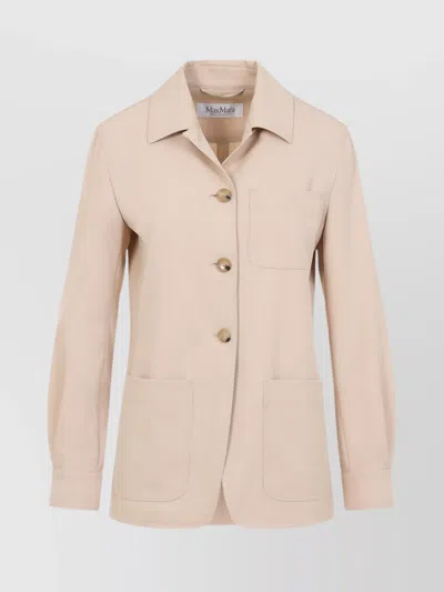 Max Mara Wool Belted Puffed Sleeve Jacket In Pink