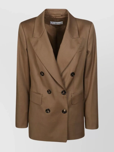 Max Mara Wool Blazer With Flap Pockets And Notch Lapels In Brown