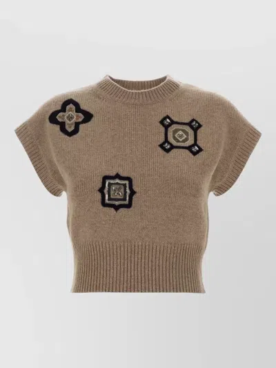 Max Mara Wool Blend Anfora Vest Crew Neck In Brown