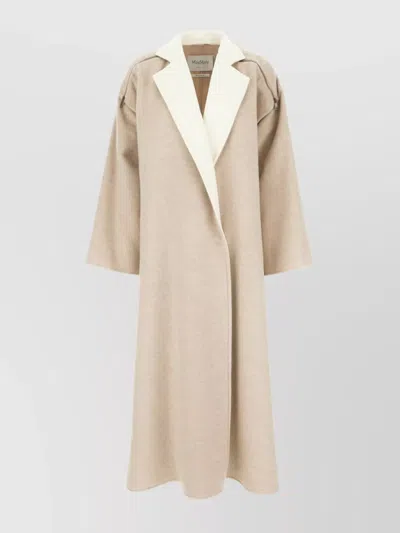 Max Mara Wool Blend Coat Lapel Contrasting In Neutral