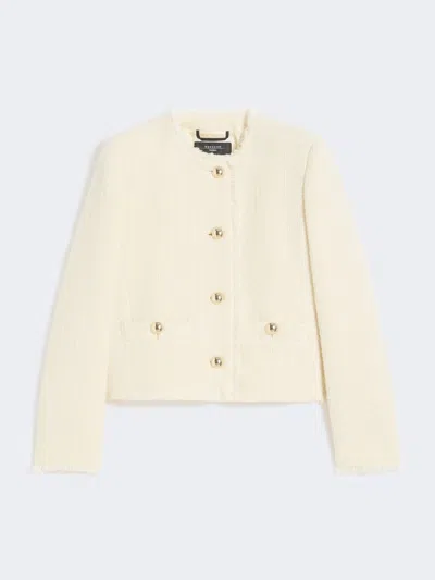 Max Mara Wool-blend Crew-neck Jacket In Nude