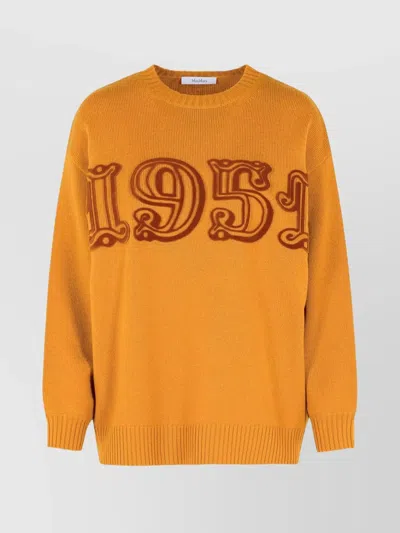 MAX MARA WOOL BLEND CREW NECK T-SHIRT WITH EMBROIDERED DETAIL