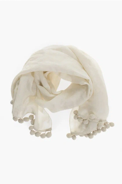 Max Mara Wool Blend Fumana Scarf With Embroidery In White