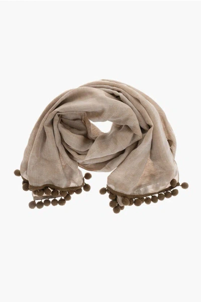 Max Mara Wool Blend Fumana Scarf With Embroidery In Gray