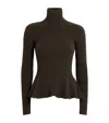Max Mara Ribbed Wool Cashmere Turtleneck Sweater In Animal Print