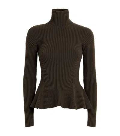 Max Mara Wool-blend Peplum Sweater In Green