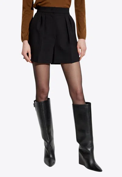 Max Mara Wool-blend Pleated Shorts In Black