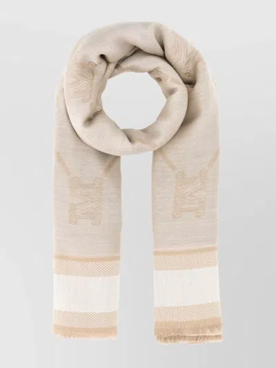 Max Mara Wool Blend Scarf With Embroidered Fringe Detail In Metallic