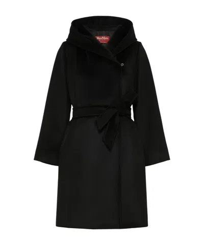 MAX MARA WOOL BROADCLOTH ROBE COAT - BLACK