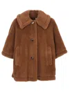Max Mara Wool Buttoned Cape With Faux Fur Texture In Brown