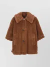Max Mara Wool Buttoned Cape With Faux Fur Texture In Camel