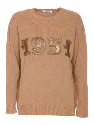 Max Mara Wool Cachemire And Paillettes Sweater In Beige