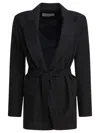 Max Mara Waist Belted Flap Pockets Notched Lapels In Black