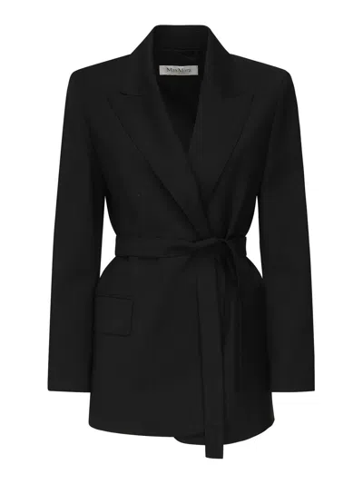 Max Mara Wool Canvas Blazer With Belt In Black