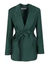 Max Mara Wool Canvas Blazer With Belt In Green