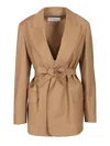 Max Mara Wool Canvas Blazer With Belt Jackets Brown In Brown