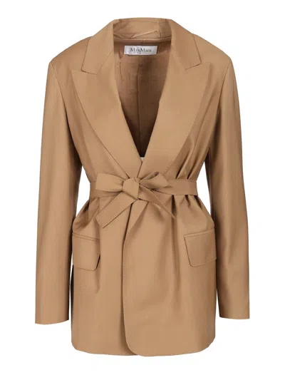 Max Mara Wool Canvas Blazer With Belt Jackets Brown